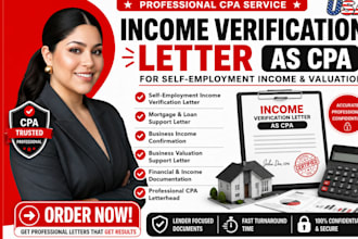 write income verification letter as CPA for self employment income and valuation