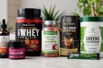 design amazon supplement label, bottle cap and box packaging