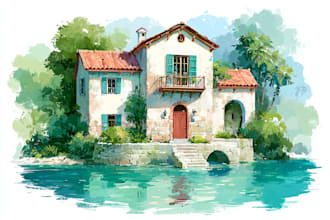 paint custom digital watercolor house, home building portrait illustrations