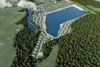 refresh cgi cottage community design,aerial view site plan,3d village masterplan
