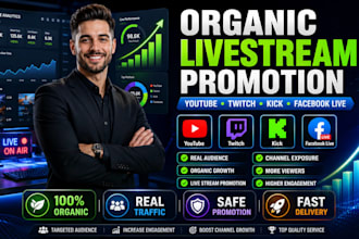 do organic youtube channel ,twich kick facebook livestream video promotion