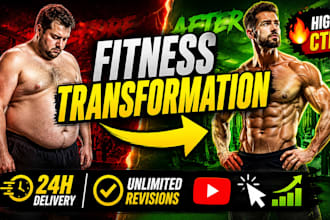 design fitness transformation, weight loss youtube thumbnail design