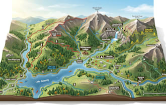 design hiking map, trail map, park map, and outdoor adventure location map
