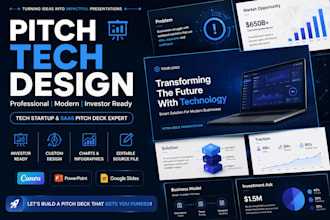 design a saas pitch deck and tech startup presentation