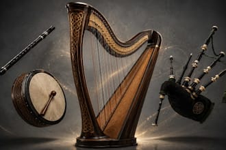 record celtic harp tin whistle bodhran bagpipes for your song