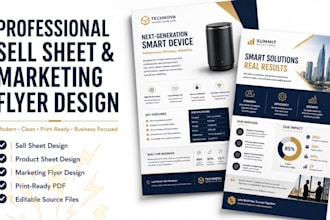 design sell sheet, marketing flyer and business product sheet