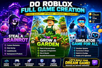 do roblox full game creation, steal a brainrot, grow a garden or simulator game