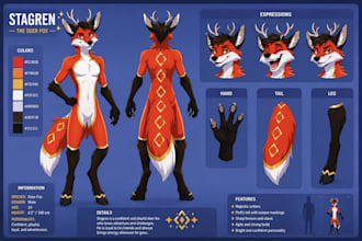 draw custom fursona reference sheet and furry character design