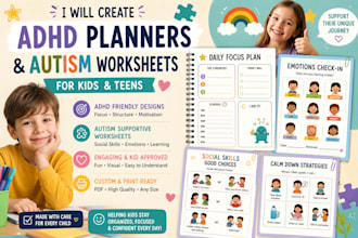 create adhd planners and autism worksheets for kids and teens