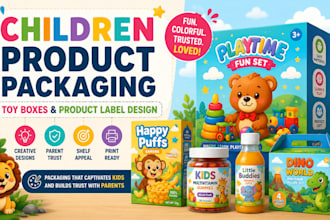 design children product packaging, toy boxes and product label design