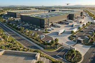 design industrial warehouse, warehouse layout, site plan and 3d rendering