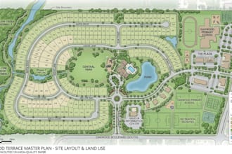design site plan, master plan, plot map, property, illustration for real estate