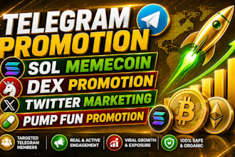 do telegram promotion sol memecoin, dex, twitter marketing, pump fun promotion