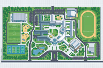 design interactive campus map illustration, university, school wayfinding map