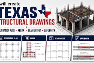 create texas structural drawing, foundation plan, rebar, beam layout, lap length