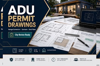 draw adu permit drawings, garage conversion, sunroom and deck drawings