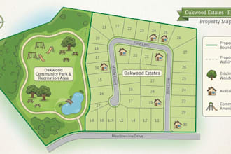draw property map, illustrations, park, property map for real estate