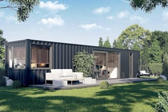 render 40ft container home with 2d plan, prefab home mep, multi container home