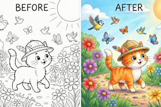 do coloring book illustration, coloring book design, kids coloring book