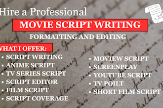 do movie scriptwriting, screenplay, film script youtube scriptwriter tv pilot