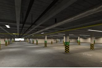 design 3d car park, parking lot, parking garage and commercial parking layout