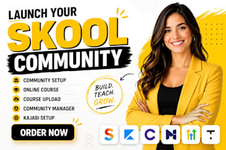 setup skool community kajabi online course website skool community manager