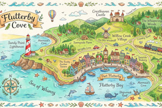 create 2d fantasy dnd maps, battle maps, and game map city site map illustration