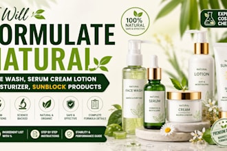 formulate natural face wash, serum cream lotion moisturizer, sunblock products