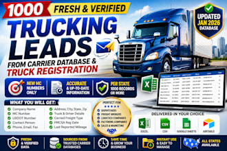 1000 fresh trucking leads from carrier database and truck registration