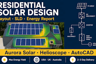 design a complete residential solar pv system with layout, sld and energy report