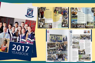 design school yearbook memory book, school flyer, photo book