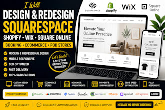 design or redesign square space website, e commerce, booking and printify store