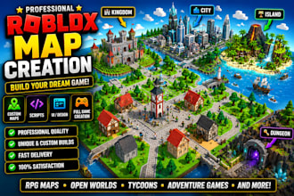 build full game creation, roblox game, roblox map, animation, roblox scripter