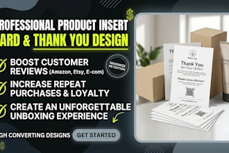 design amazon product insert card, package insert, and thank you card