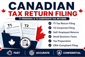 prepare and file canadian t1 personal and t2 corporate tax return