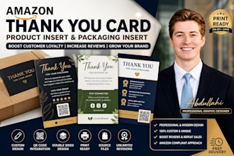 design amazon thank you card, product insert and packaging insert card