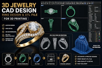 create 3d jewelry cad design ring design and stl file for 3d printing