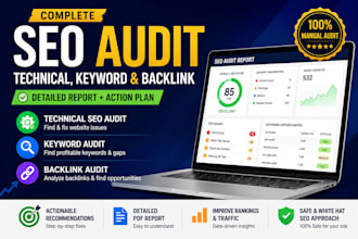perform a complete technical SEO, keyword and backlink audit with actionable fix