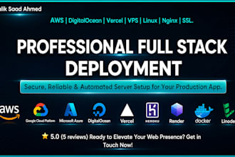 deploy full stack websites, apps to AWS, digitalocean, vercel or github pages