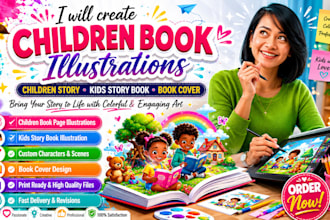 children book pages illustration, children story, kids story book, book cover