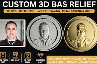 sculpt custom 3d bas relief coin portrait from photo art for cnc or 3d printing