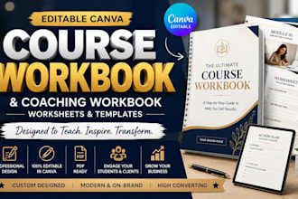 design editable canva course workbook, coaching workbook and worksheet