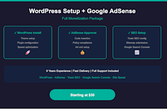 setup wordpress website with google adsense monetization