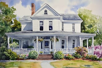 create a watercolor house portrait or buildings