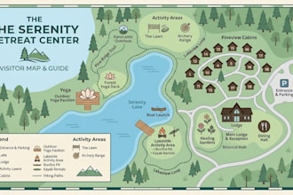 design map for hiking, campsite, tourism, outdoor retreats