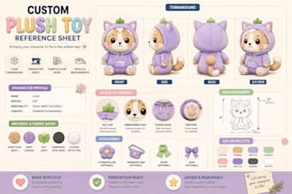design detailed custom plush toy reference sheet stuffed animal design character