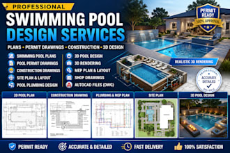 design swimming pool plans, construction drawings pool permit and 3d pool design