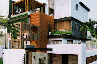 remodel modern villa design, brick facade,3d minimalist home elevation,d5 render
