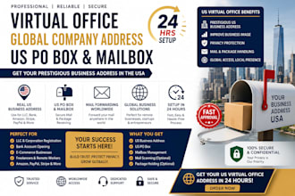 provide virtual office global company address, mailbox agent US po box in 24 hrs