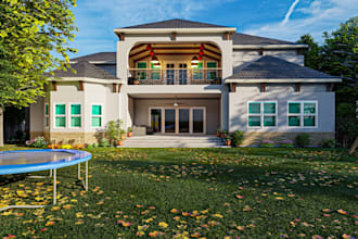 convert 2d floor plan to 3d modern luxury villa, custom home,private yard design